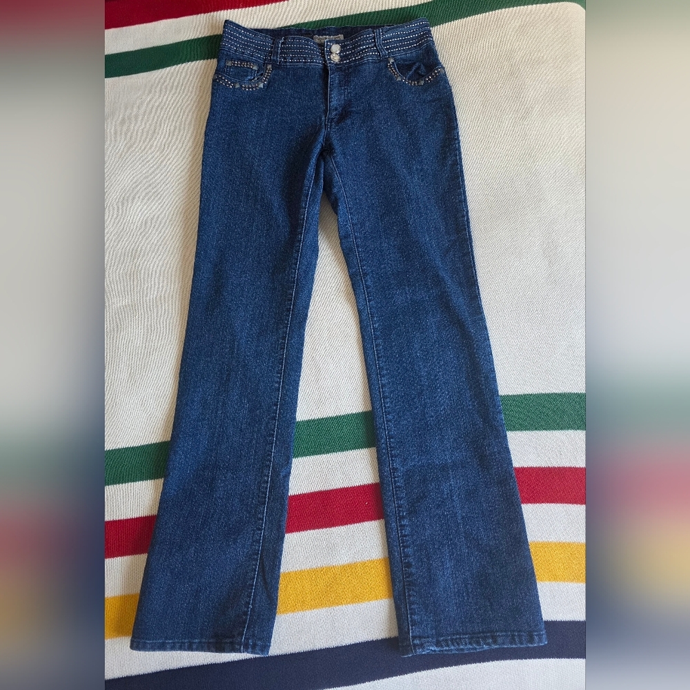 Roadrunner Vintage Blue Jeans Embellished w Bling & Rhinestones Size 10